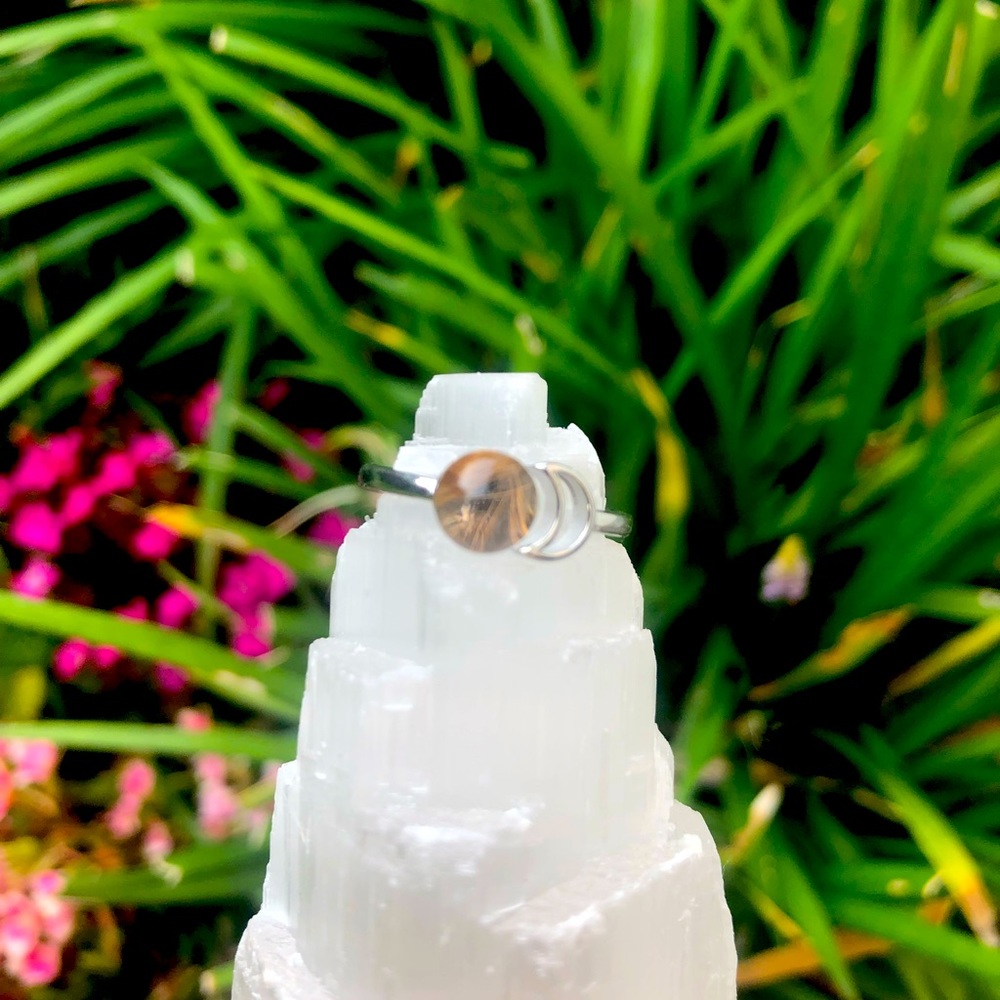 Golden Rutile Crystal Adjustable Moon Ring